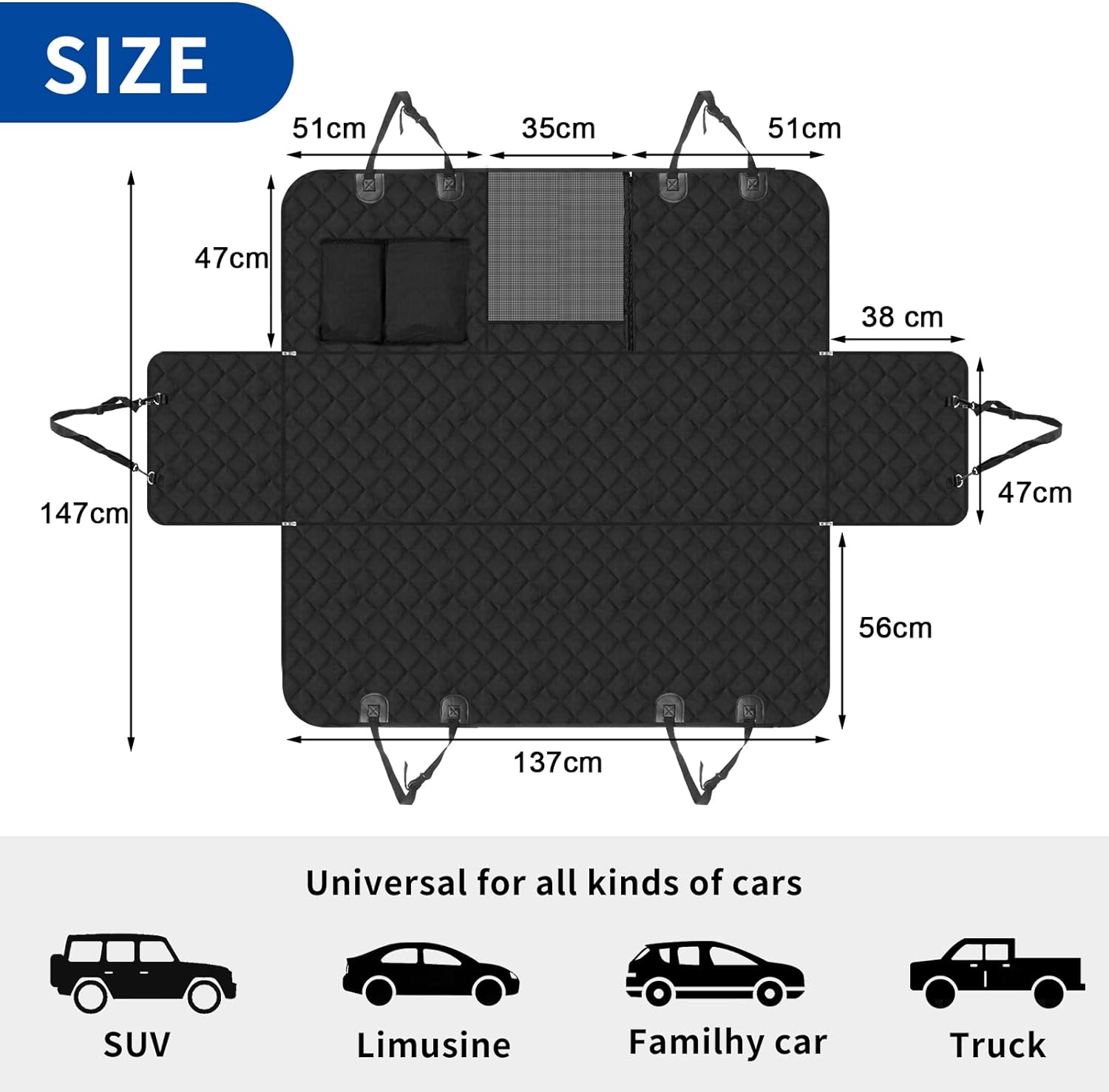 Hondendeken voor de achterbank, 4-in-1 autodeken voor honden, met zijbescherming en kijkvenster, waterdicht, antislip, veiligheidsgordel, voor auto, bestelwagen