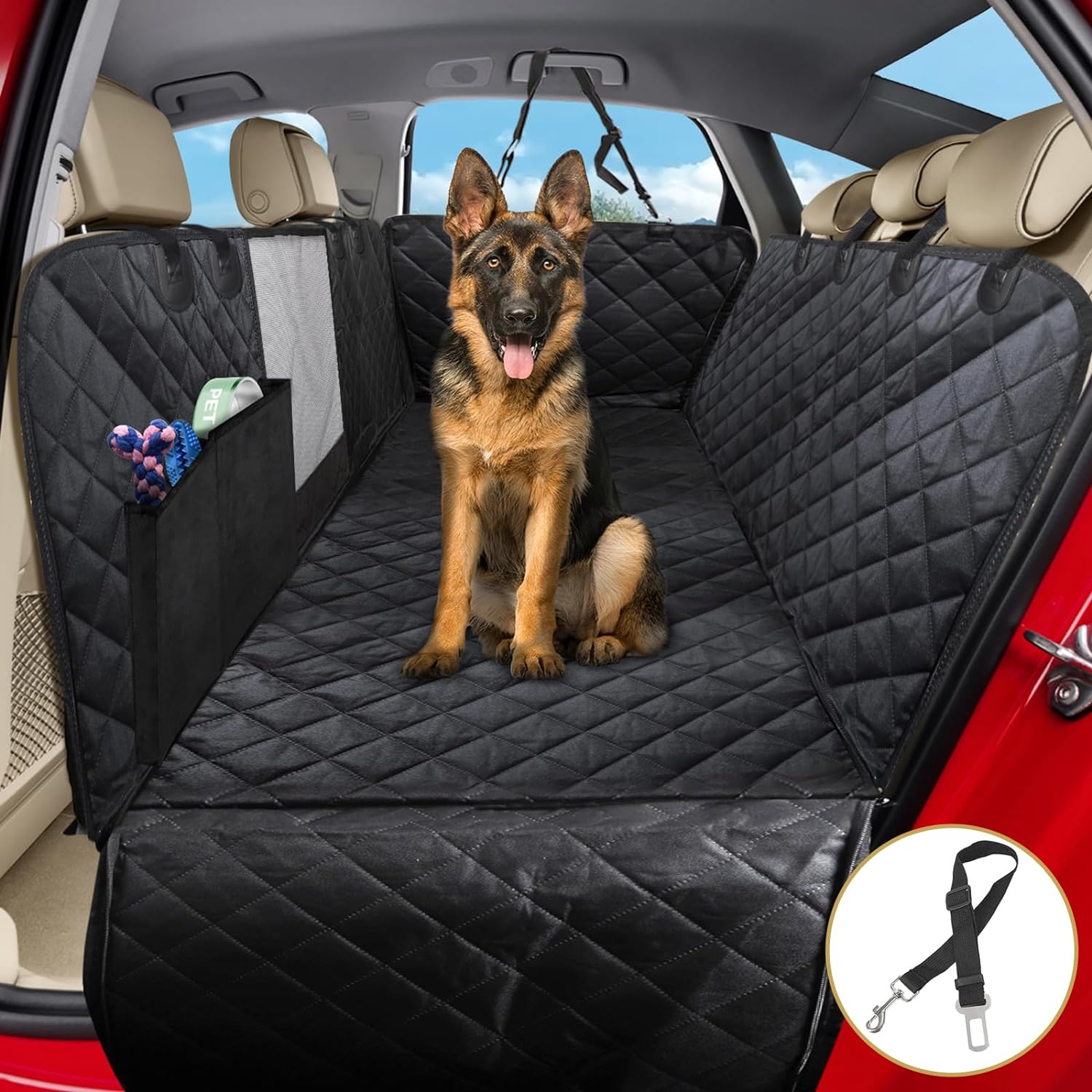 Hondendeken voor de achterbank, 4-in-1 autodeken voor honden, met zijbescherming en kijkvenster, waterdicht, antislip, veiligheidsgordel, voor auto, bestelwagen