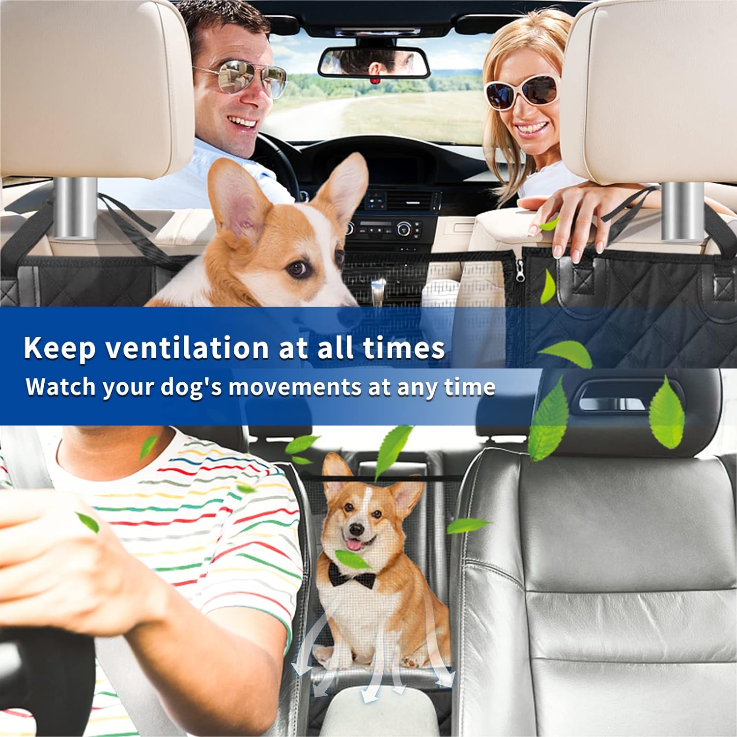 Hondendeken voor de achterbank, 4-in-1 autodeken voor honden, met zijbescherming en kijkvenster, waterdicht, antislip, veiligheidsgordel, voor auto, bestelwagen