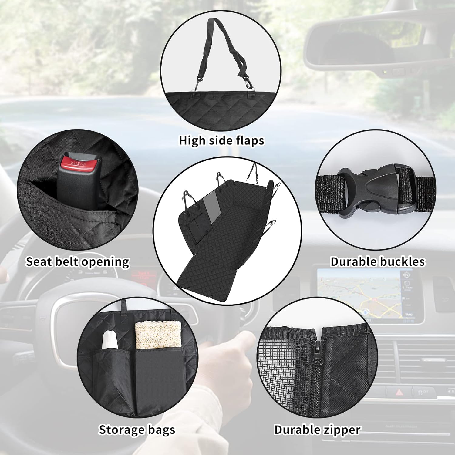 Hondendeken voor de achterbank, 4-in-1 autodeken voor honden, met zijbescherming en kijkvenster, waterdicht, antislip, veiligheidsgordel, voor auto, bestelwagen