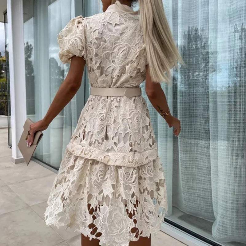 Jurk met Korte Mouwen en Tailleband - Visconte