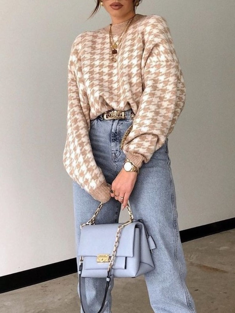 Belle Couture | Beige Geruite Trui