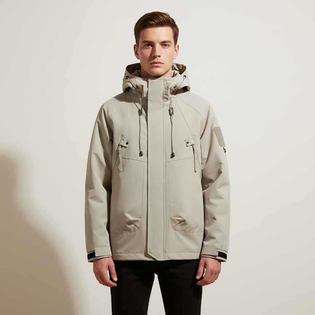 Visconte Heren Windbreaker – Waterdichte Cargo Hooded Jacket, Zwarte Outdoor Bomber, Lichtgewicht Softshell voor Hiking