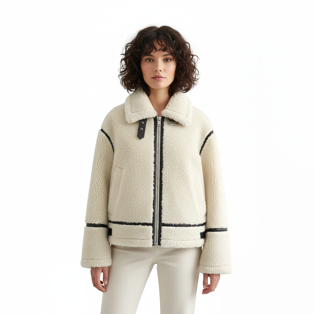 Visconte | Dames Winterjas | Teddy Bikerlook, warme voering, modieuze herfst/winter jas