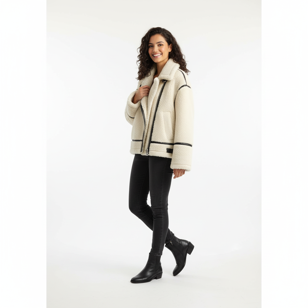Visconte | Dames Winterjas | Teddy Bikerlook, warme voering, modieuze herfst/winter jas