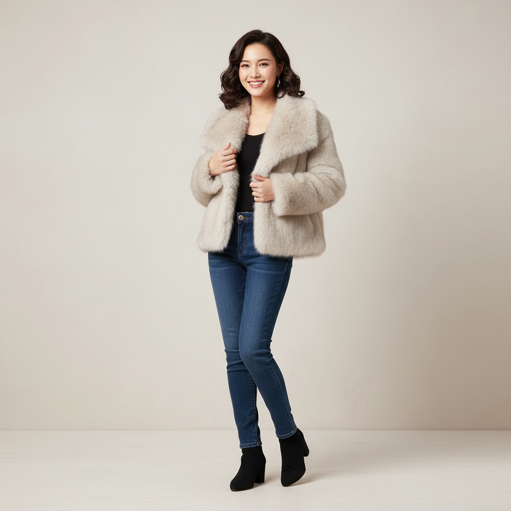 Visconte | Dames Wintermantel | Fluffy kunstbont jas, reverskraag, losse pasvorm, warme winterjas