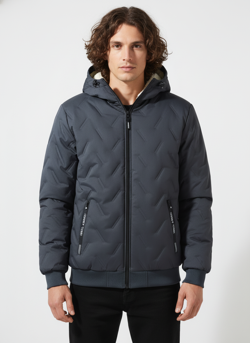 Visconte | Heren Winterjas Waterdicht dons | Fleece gevoerde Quilted jas, fleecevoering, trekkoordcapuchon, zwarte winterjas