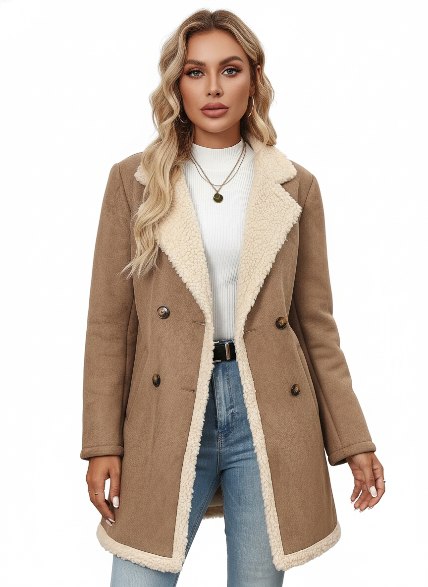 Visconte | Dames Lange Mantel | Wolblend double-breasted coat, contrastdetails, elegante warme winterjas