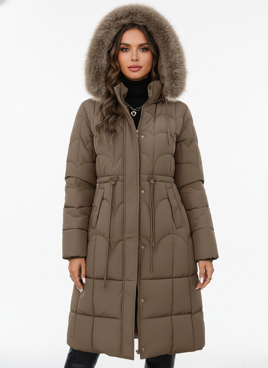 Visconte | Dames Knie-Lange Winterjas | Softshell met trekkoord taille, full-zip, warme casual hooded coat