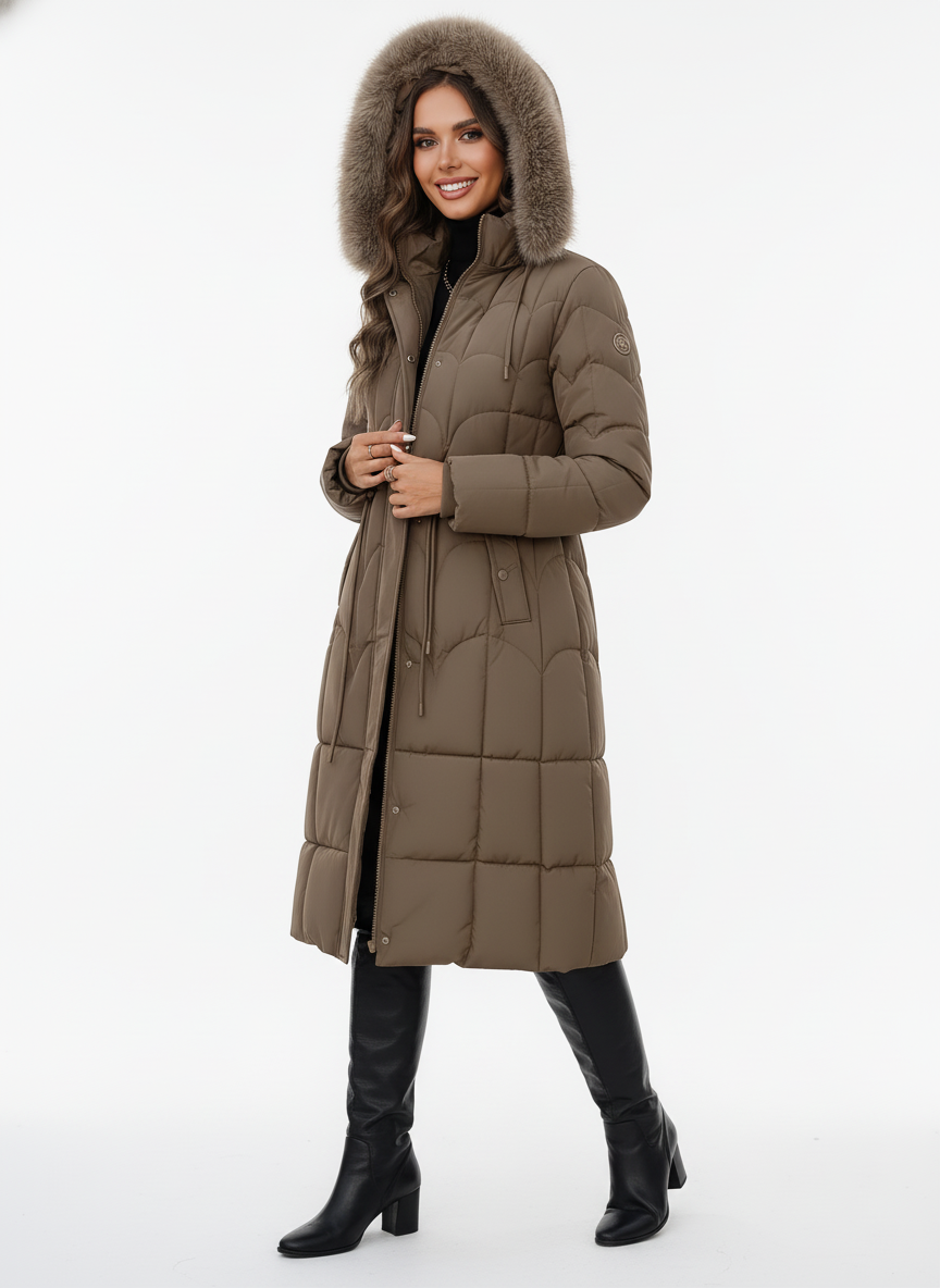 Visconte | Dames Knie-Lange Winterjas | Softshell met trekkoord taille, full-zip, warme casual hooded coat