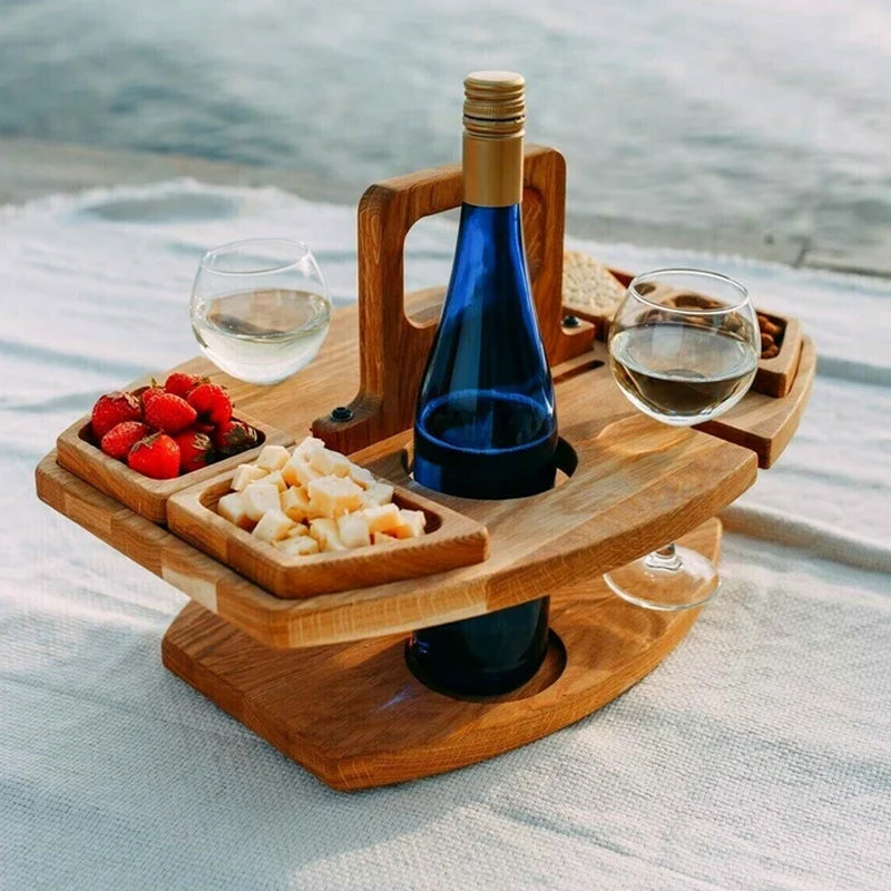 Draagbare Houten Picknickwijntafel 36x31x26cm Ruime Serveerruimte