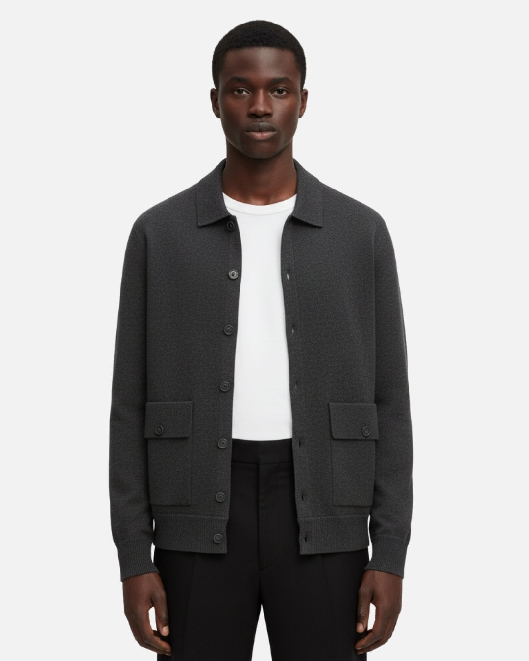 Merinowollen Luxe Overshirt met Knopen - Grafiet
