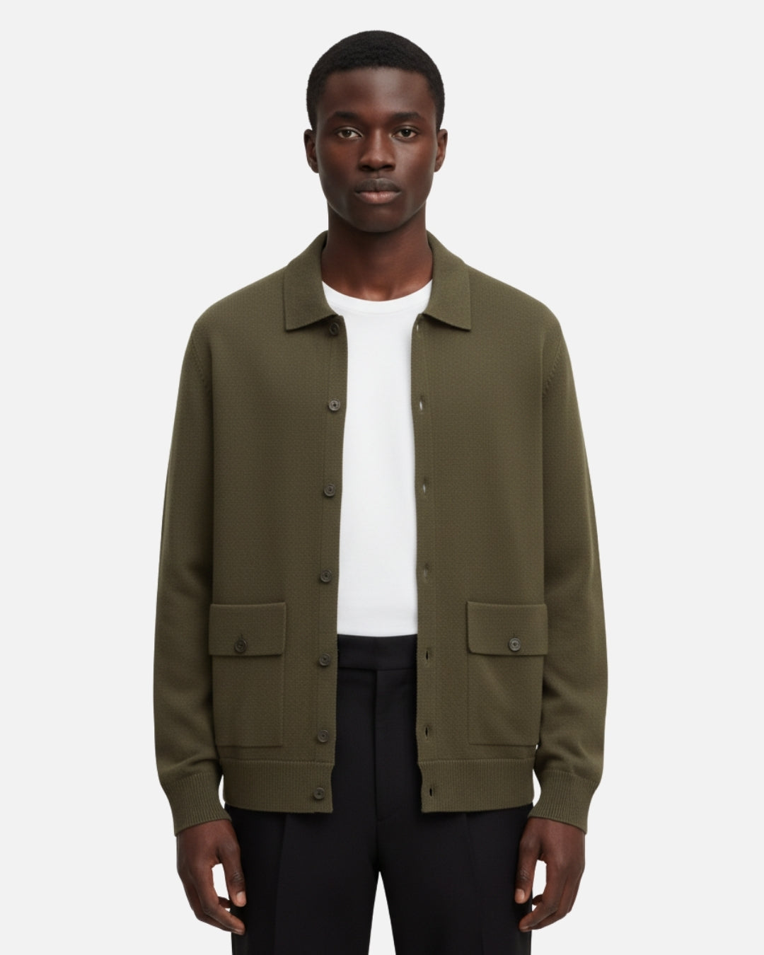 Merinowollen Luxe Overshirt met Knopen - Olijf
