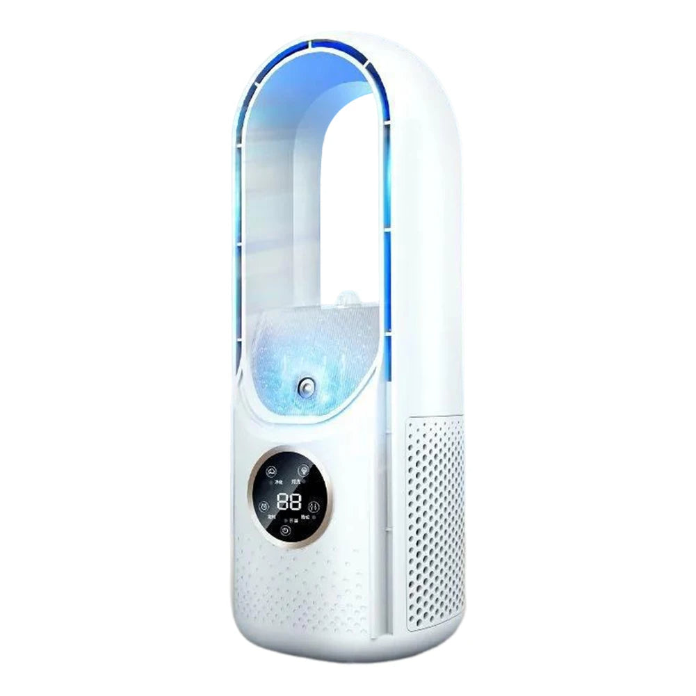 202Portable Airco - Draagbare Stille Aircooler - USB-Aangedreven - 6 Snelheden - Voor Thuis, Kantoor & Reizen - Wit/Blauw