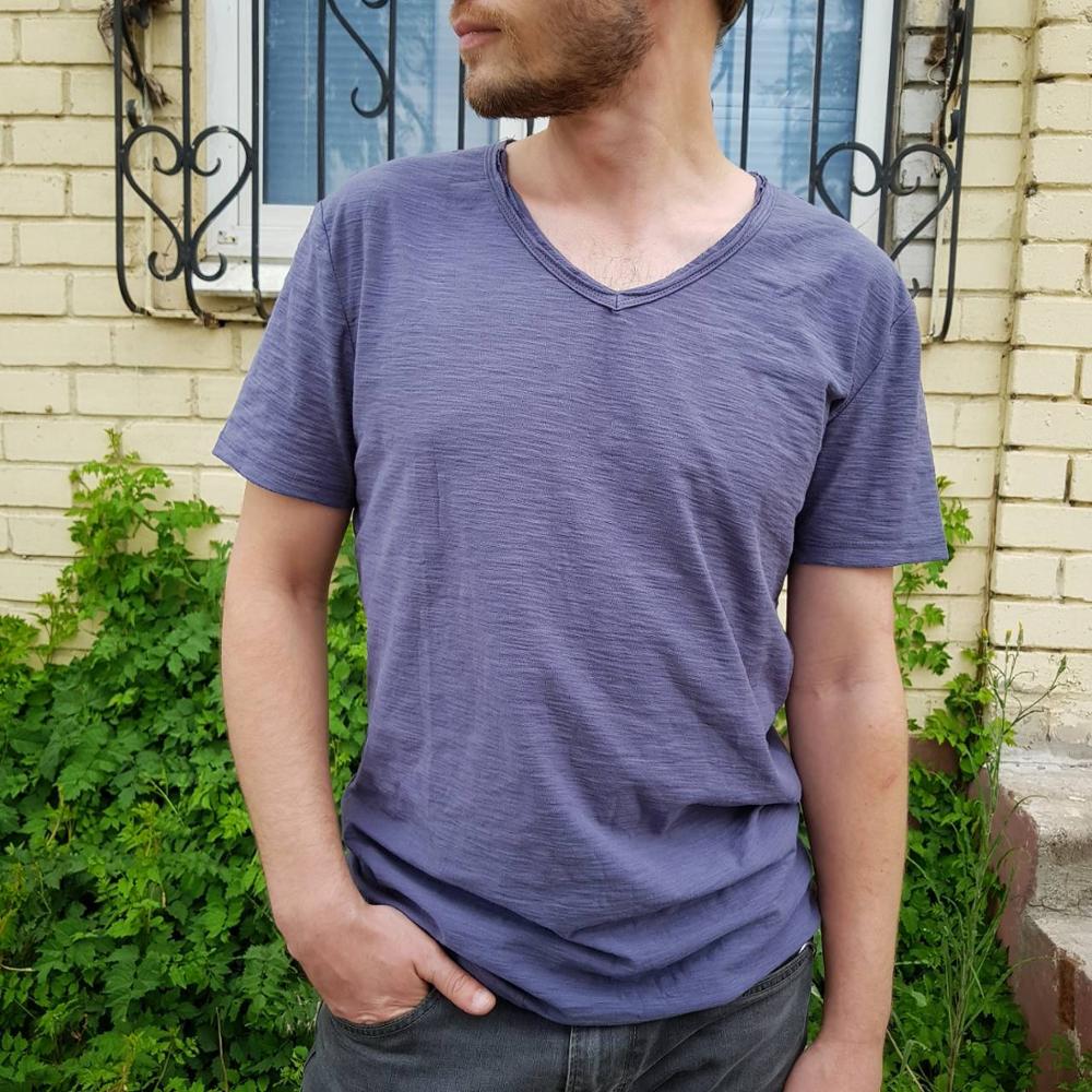 Heren V-Hals Shirt – Linnen Katoen T-Shirt met Ademende Slim Fit Pasvorm