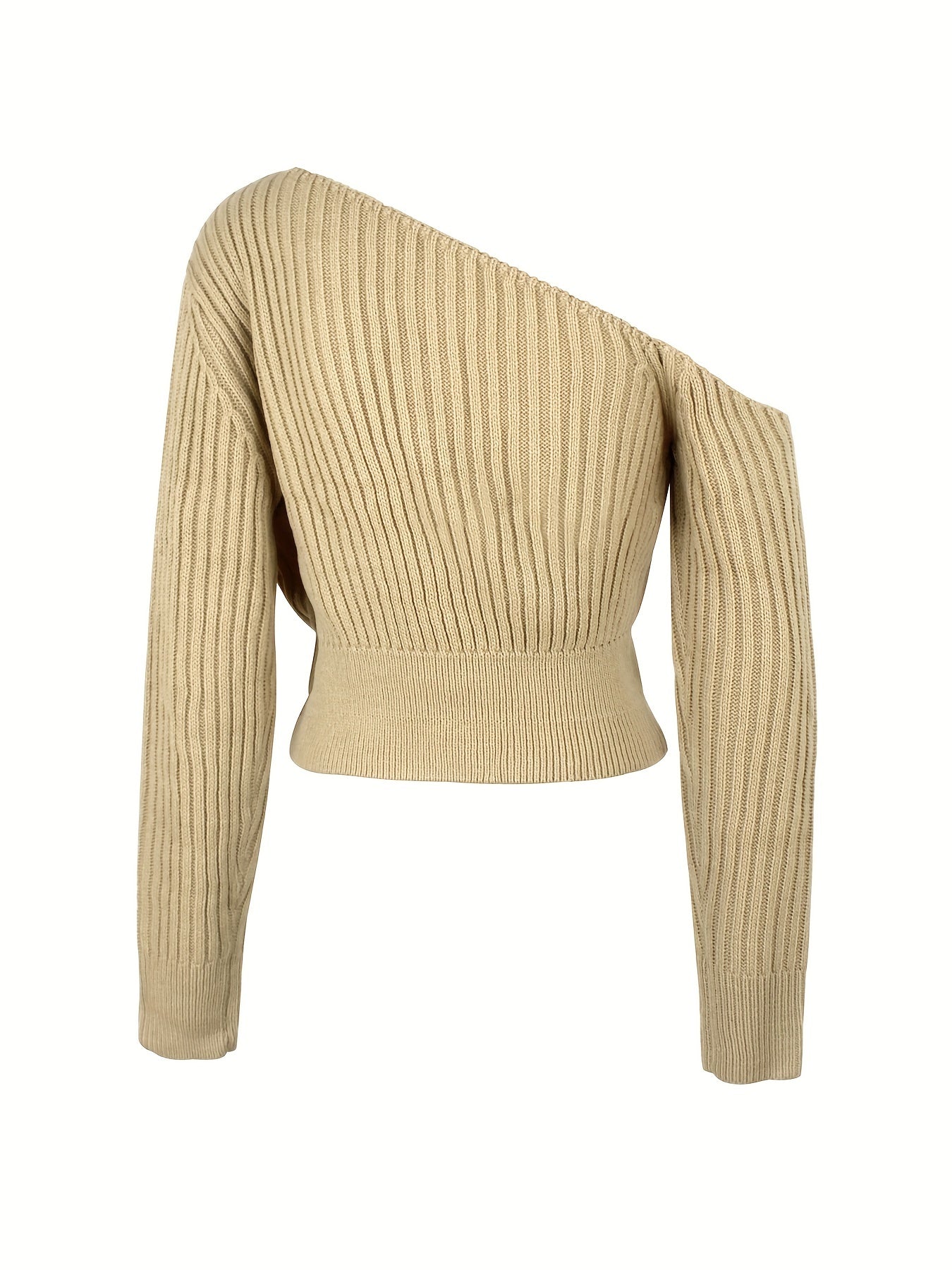 Geribbelde asymmetrische Dames Sweater / Trui | sexy - warm - open schouder- lange mouwen