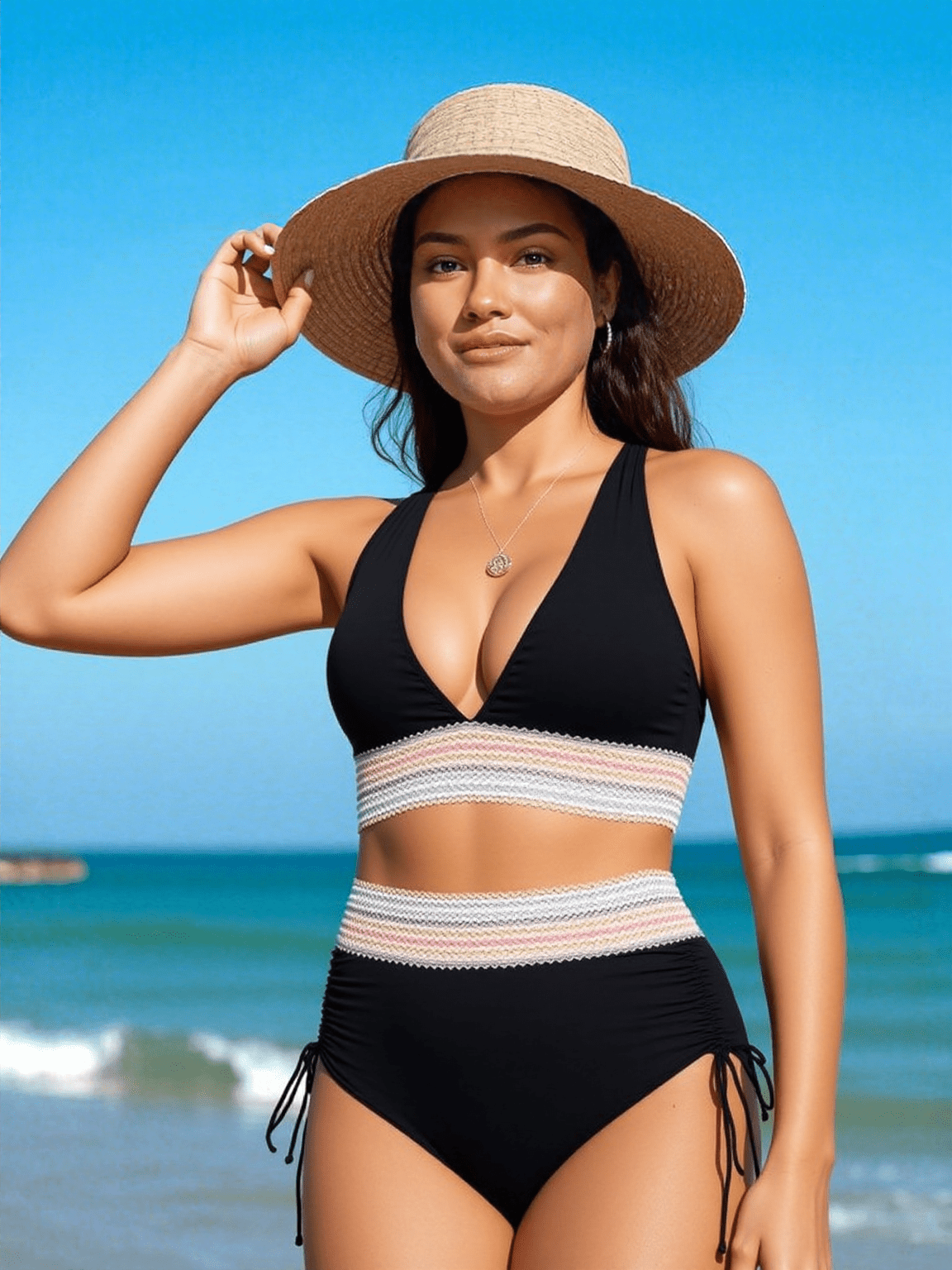 Elegante, hoog getailleerde, sculpterende bikini