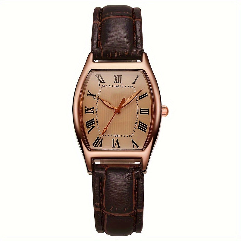 Vintage Quartz Horloge Dames - Klassiek Design met Kalender en Gouden Wijzerplaat