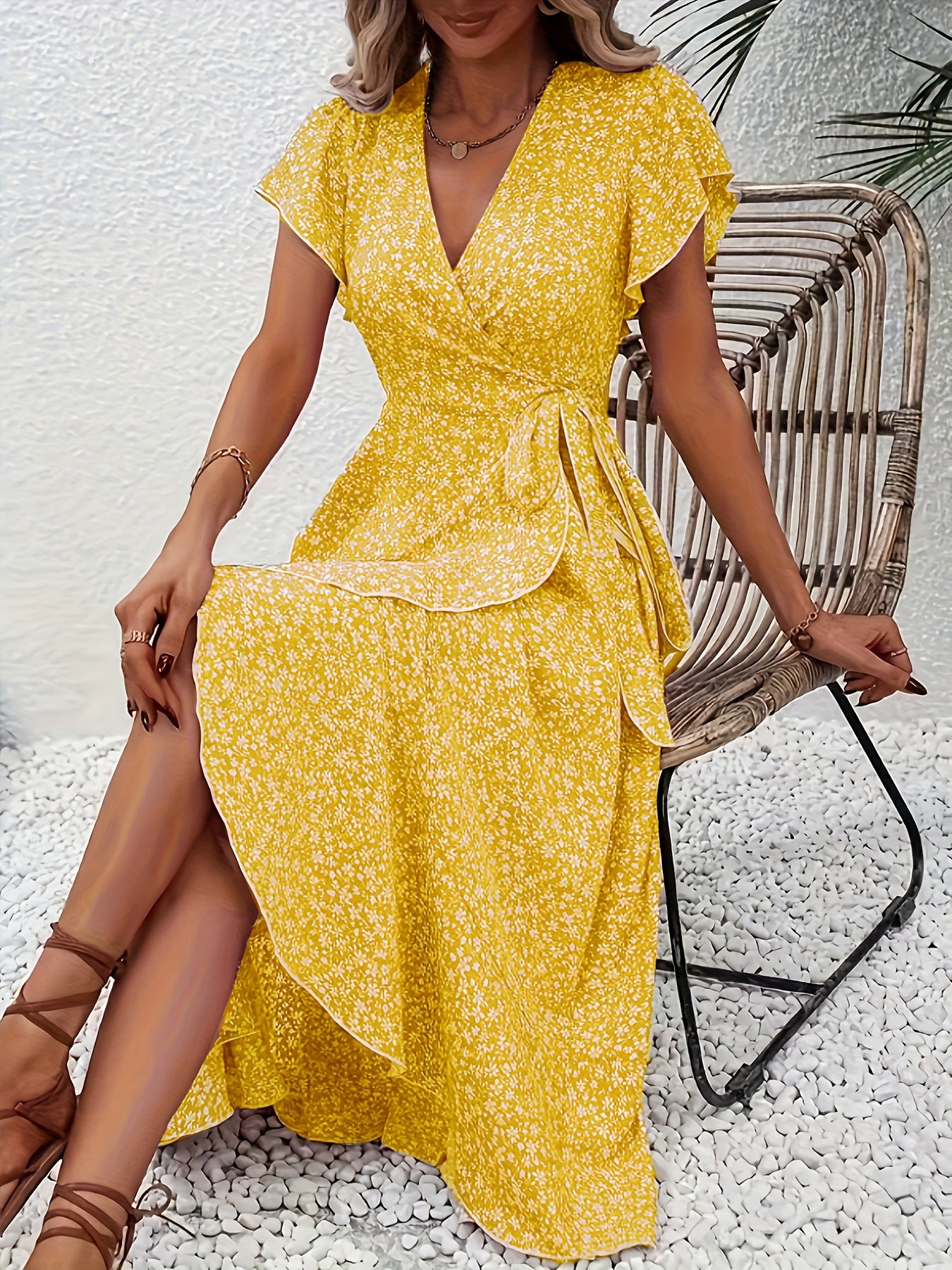 Visconte | Dames Jurk | Polyester, V-hals, korte mouwen, elegante zomer jurk