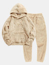 Nuzzla Teddy Set Tweedelig - Zachte Teddy Hoodie met Capuchon en Bijpassende Broek - Warme Loungewear Set voor Thuis in Beige en Zwart