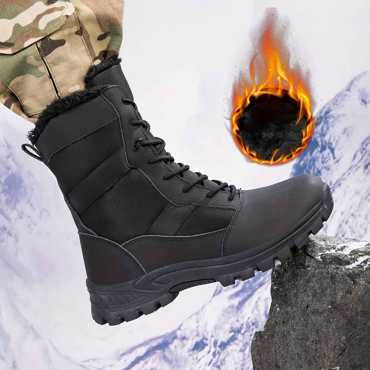 Regen laarzen | Warme, Hoge Wandelschoenen voor Heren - Bontgevoerde, Veterschoenen voor de Winter met Waterafstotende Buitenzool