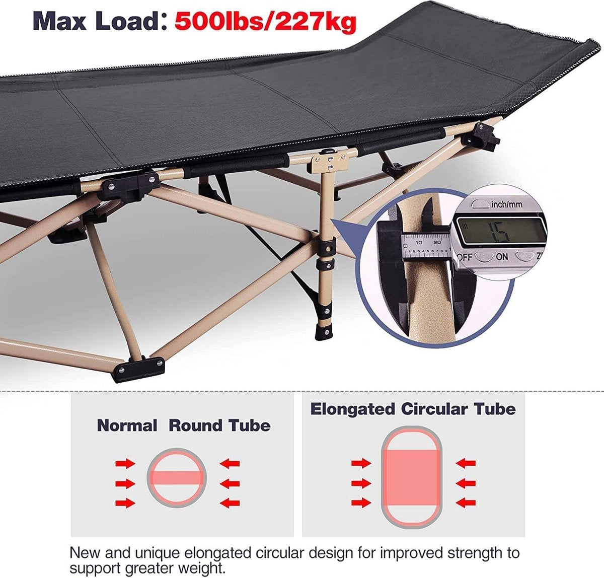 Vouwbare campingbedden voor volwassenen, extra brede zware zware stabiele lagerbed, draagbaar, sterke dikkere buizen, slaapbed voor buiten, reiskantoor
