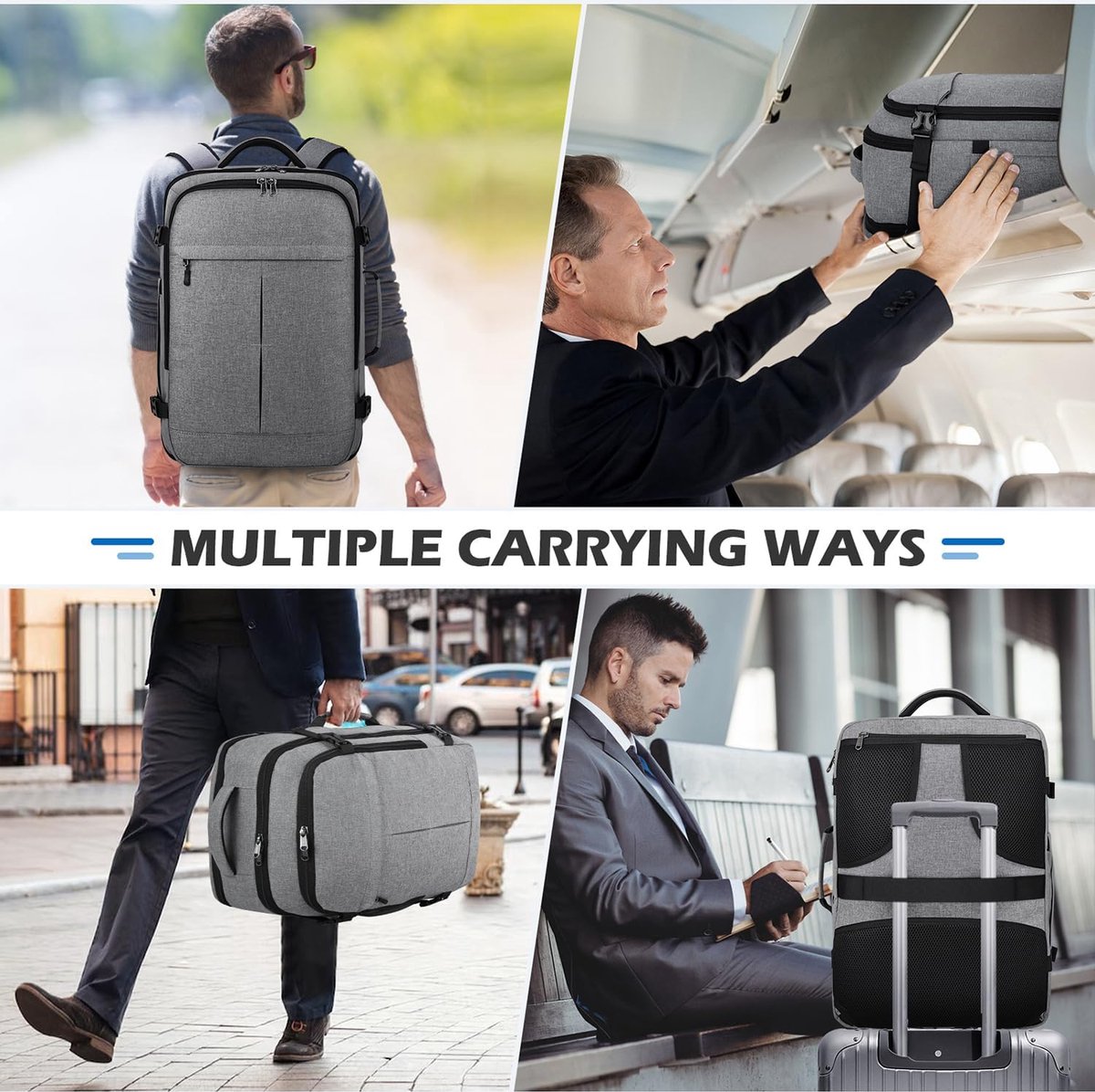 Reisrugzak voor heren en dames, handbagage, rugzak, vliegtuig, grote laptoprugzak, 17 inch, waterdichte dagrugzak, weekendrugzak, zakelijke rugzak
