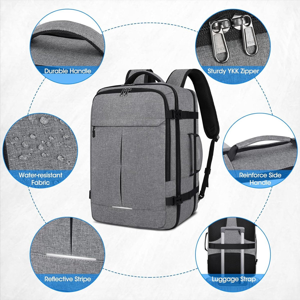 Reisrugzak voor heren en dames, handbagage, rugzak, vliegtuig, grote laptoprugzak, 17 inch, waterdichte dagrugzak, weekendrugzak, zakelijke rugzak