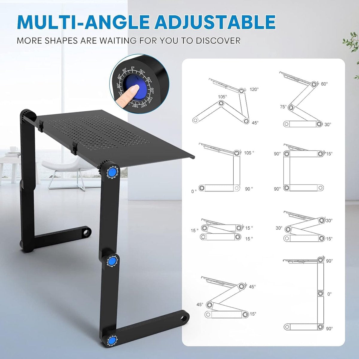 Laptoptafel voor bed, computertafel, notebooktafel, schootbureau, hoek, opklapbare bedtafel, 360 graden verstelbare hoek, afneembaar, draagbaar, boekensalontafel, compatibel met alle soorten laptops
