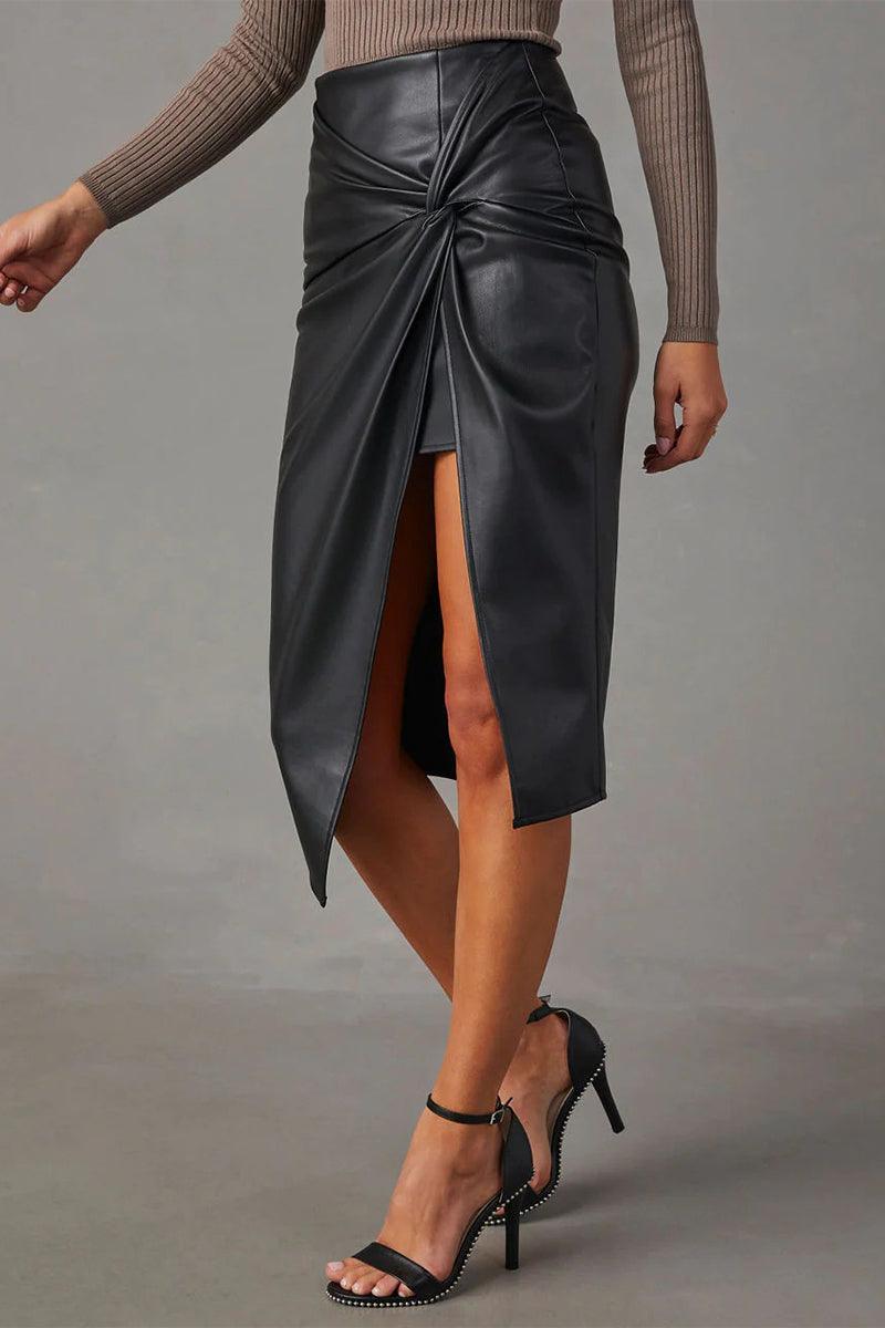 Lena™ | Open Leren Rok - Visconte