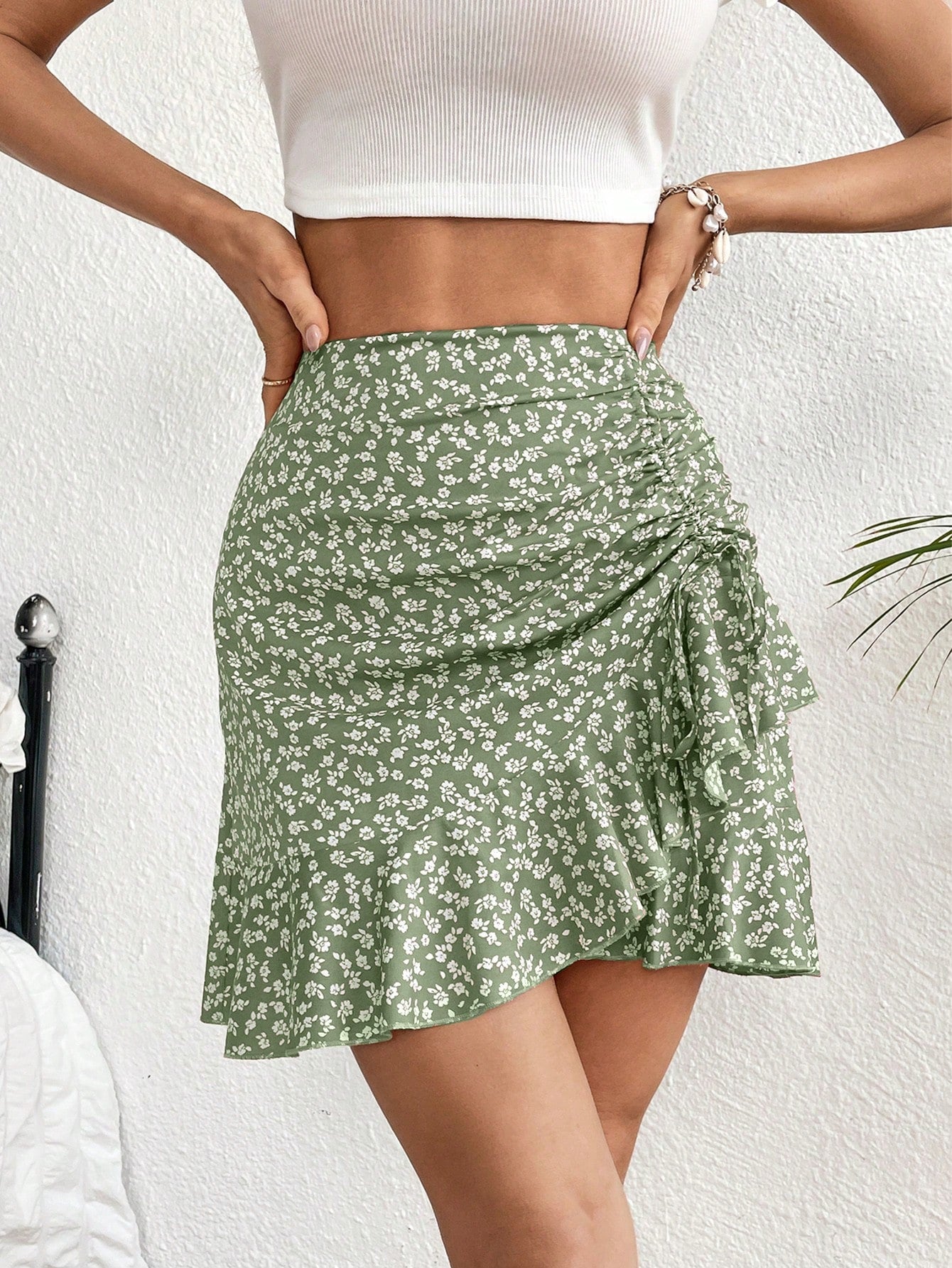 Dreamara Boho Bloemenrok met Koord | Boho Rok Dames | Vrolijke bloemenprint met verstelbaar taillekoord