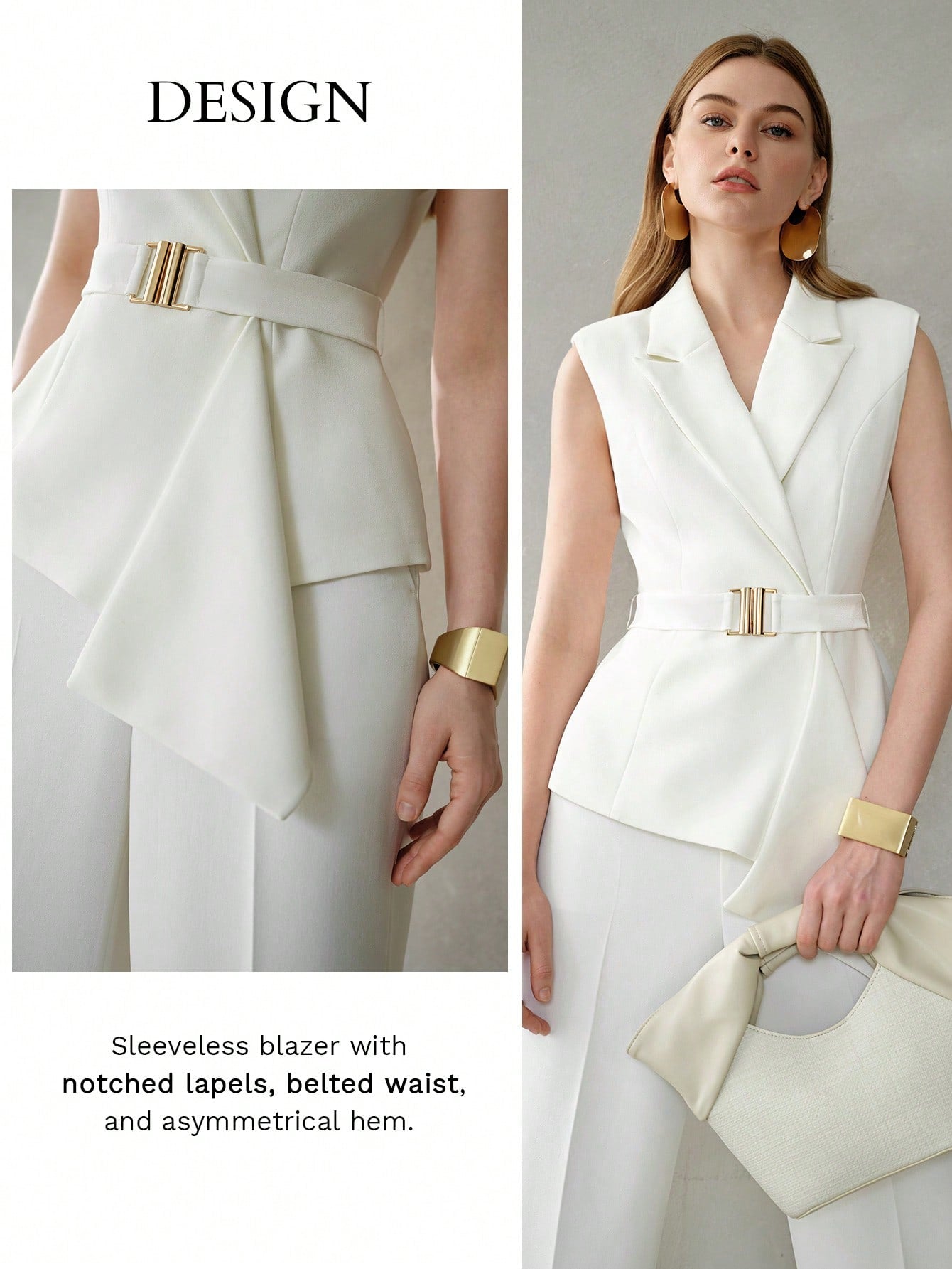 Asymmetrische Blazer met Riem | Damespakken | Stijlvolle Tweedelige Pak voor Zakelijke Gelegenheden