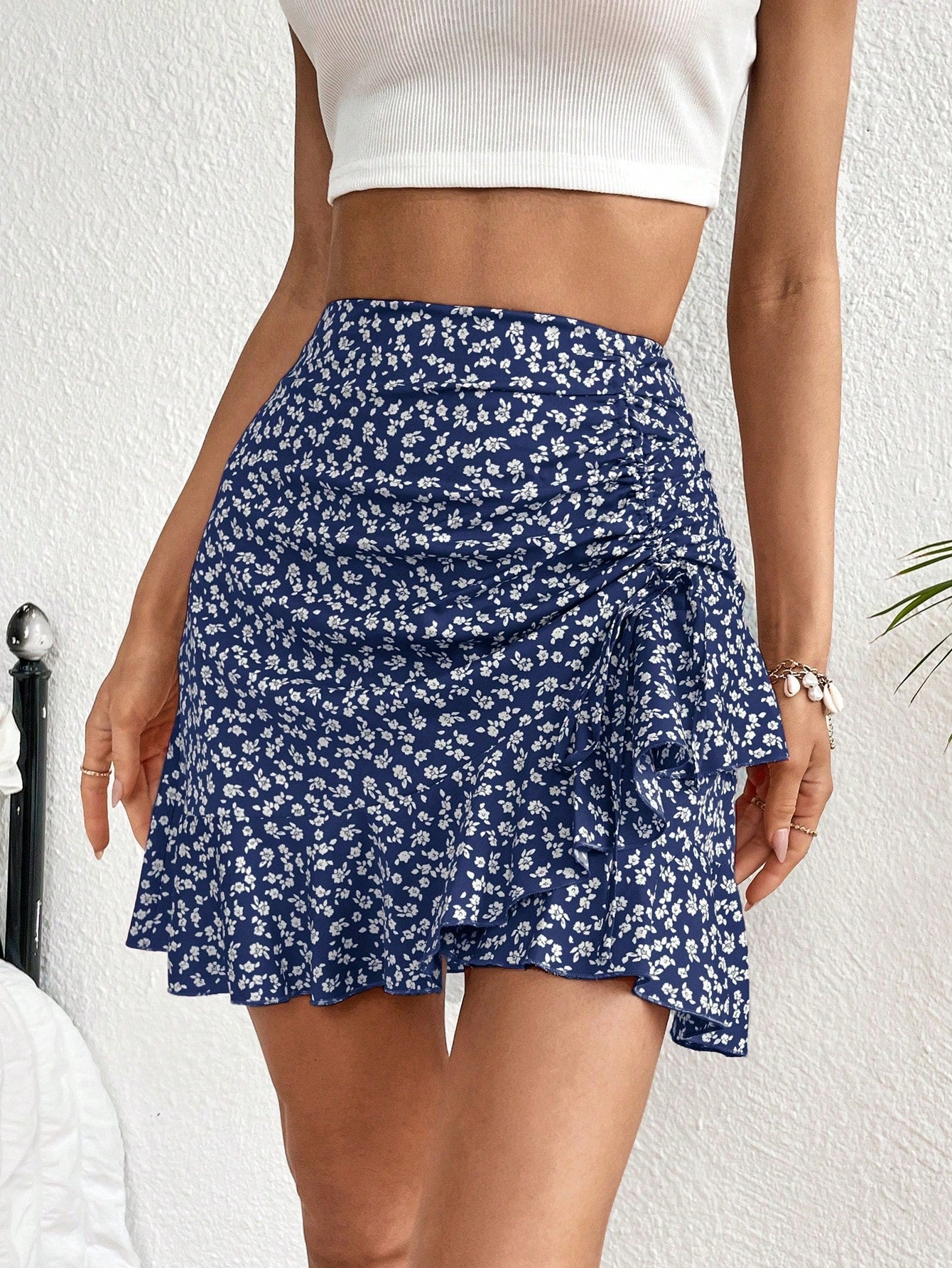 Dreamara Boho Bloemenrok met Koord | Boho Rok Dames | Vrolijke bloemenprint met verstelbaar taillekoord