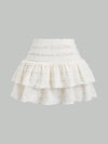 Sweetra Ruffle Trim Print Rok | Minirrok Dames | Effen kleurige ruche rok met print en dubbele lagen