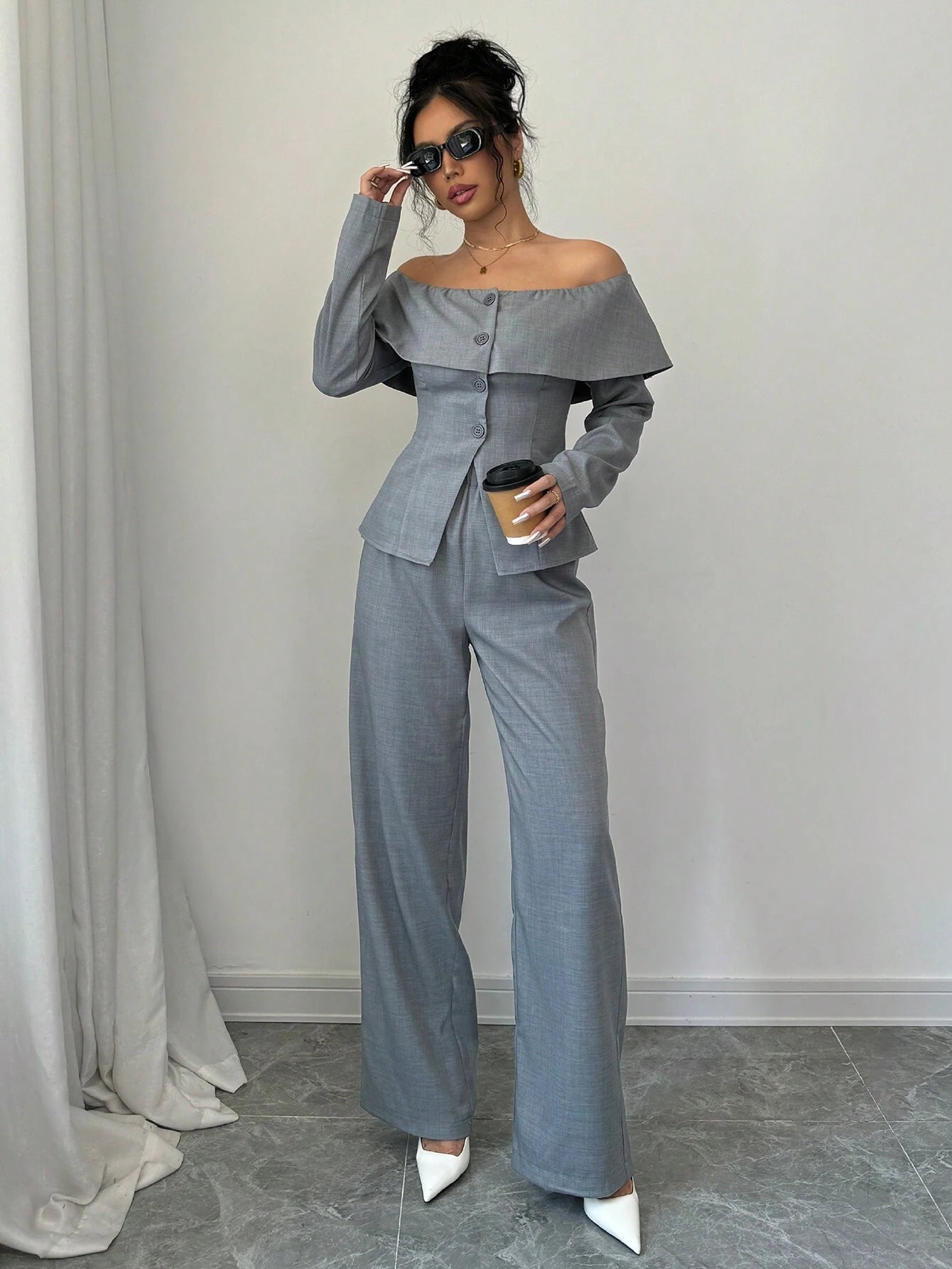 Chique Grijze 2-delige Outfit | Dames Outfit | Moderne Zakelijke en Casual Dracht