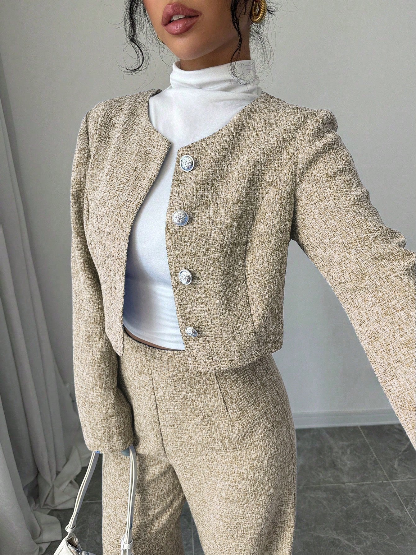 Tweed Blazer en Rok Set | Dameskostuums | Elegante Zakelijke Outfit