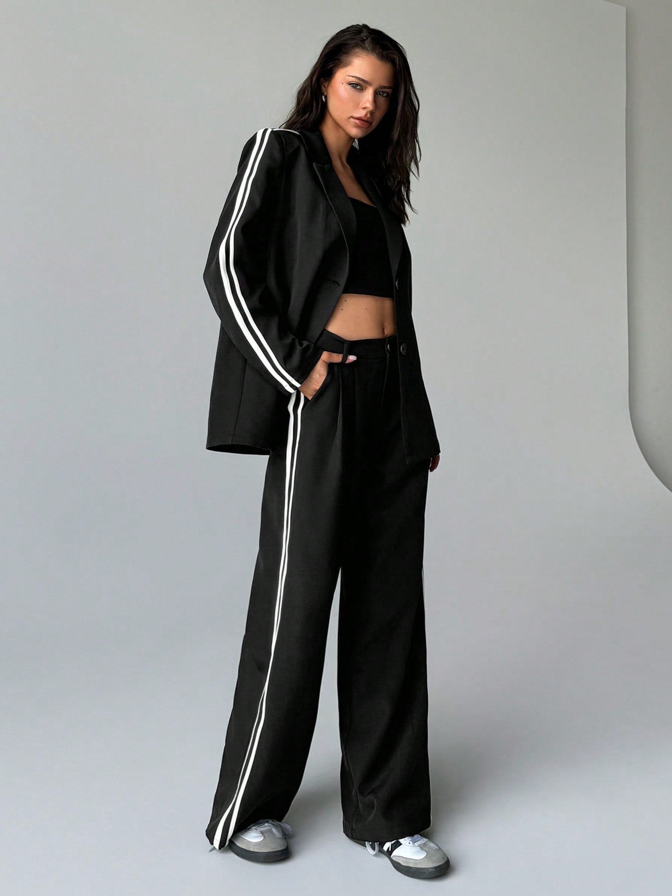 Geplooide Rechte Pijpen Broek en jas | Dames Outfit | Stijlvolle Broek en jas voor Casual en Zakelijk Dragen