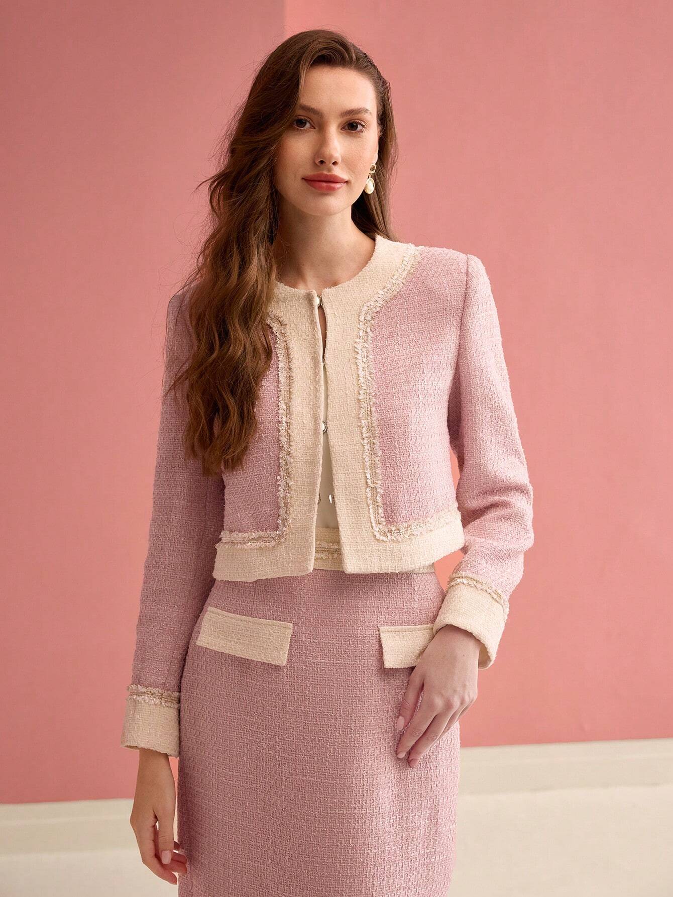 Contrast Binding Boxy Jas met broek | Dames outfit | Trendy Korte Blazer met broek voor Casual en Werk