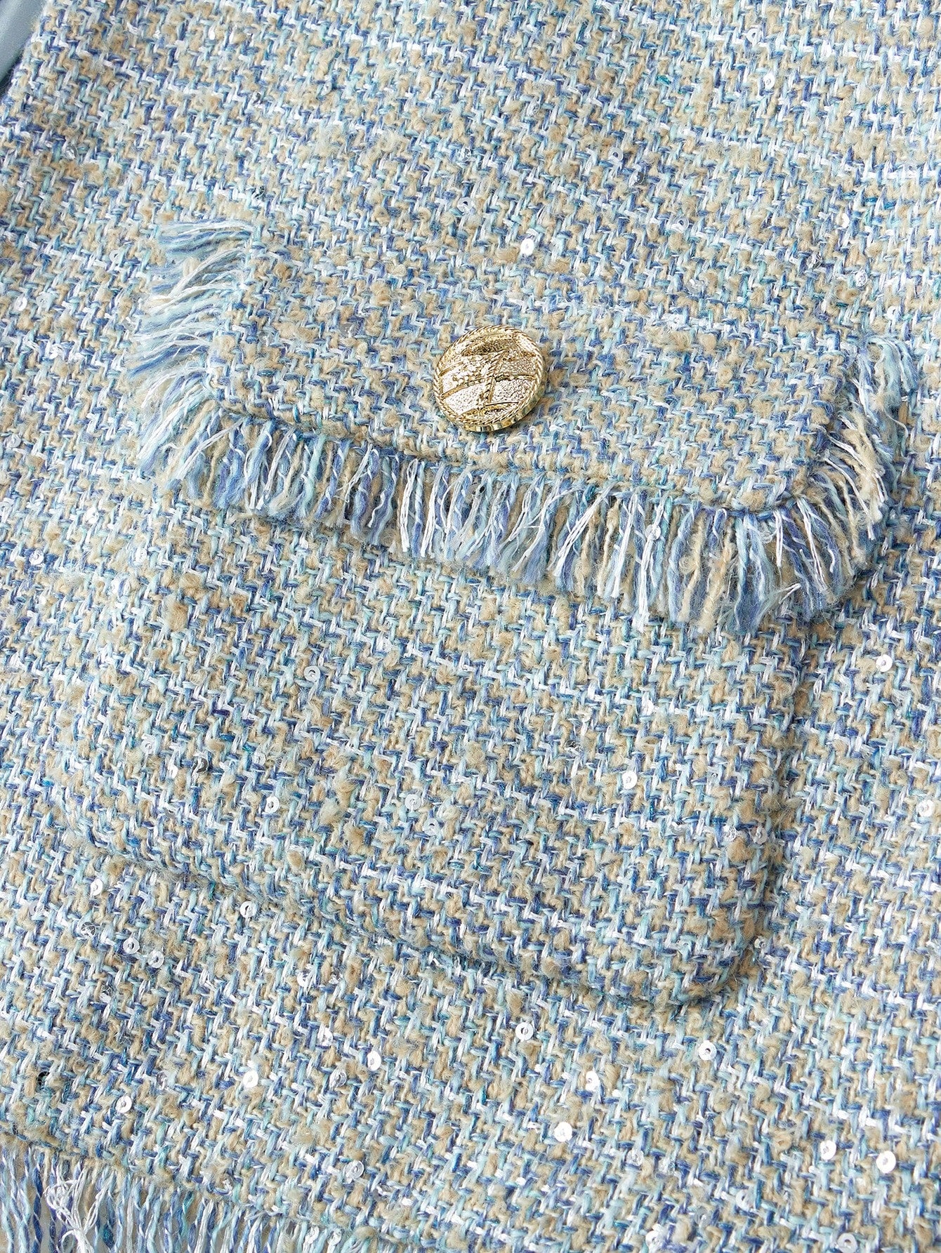 Lichtblauwe Tweedelige Tweed Set | Damespakken | Elegante en Zakelijke Uitstraling