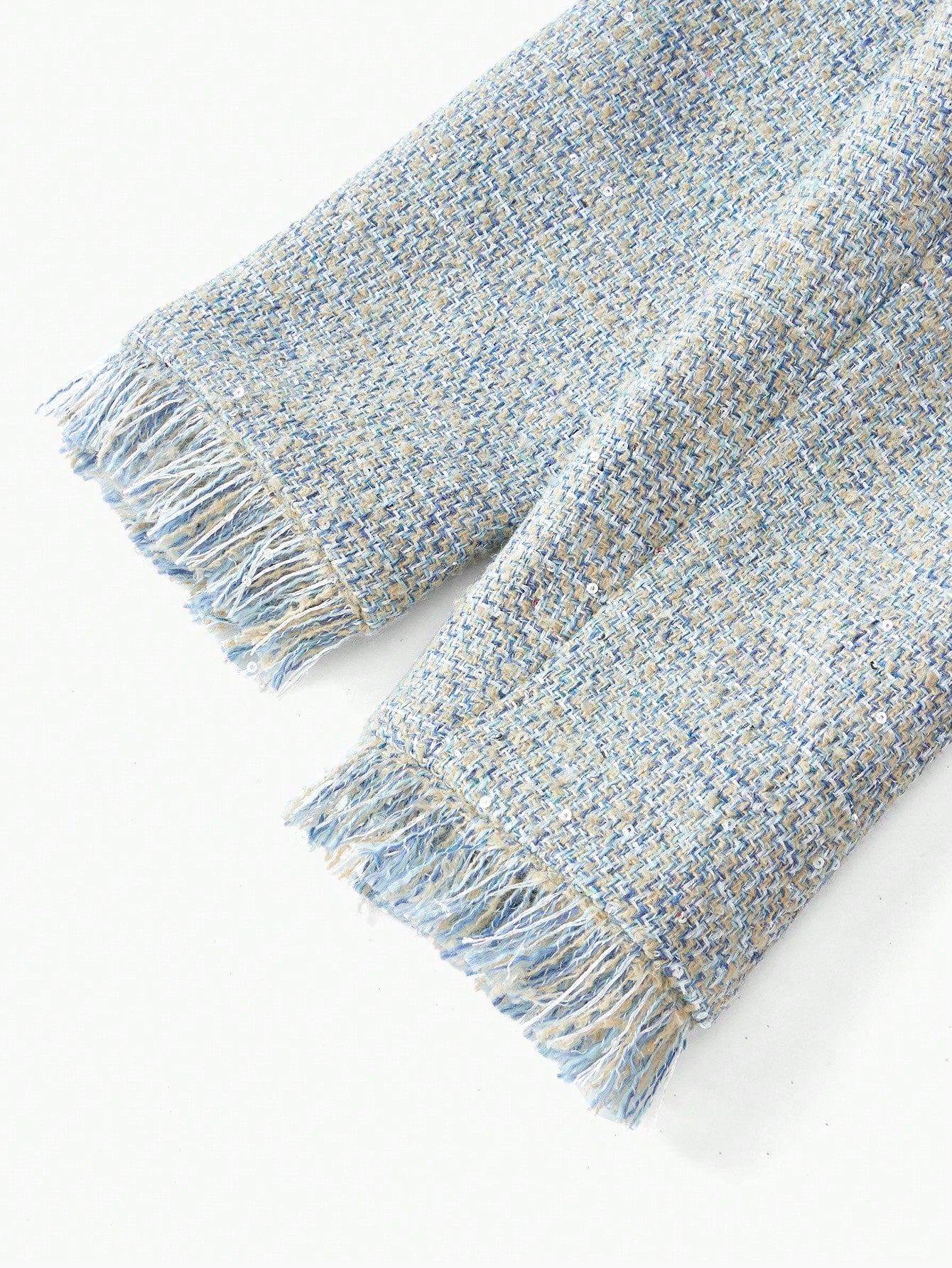 Lichtblauwe Tweedelige Tweed Set | Damespakken | Elegante en Zakelijke Uitstraling