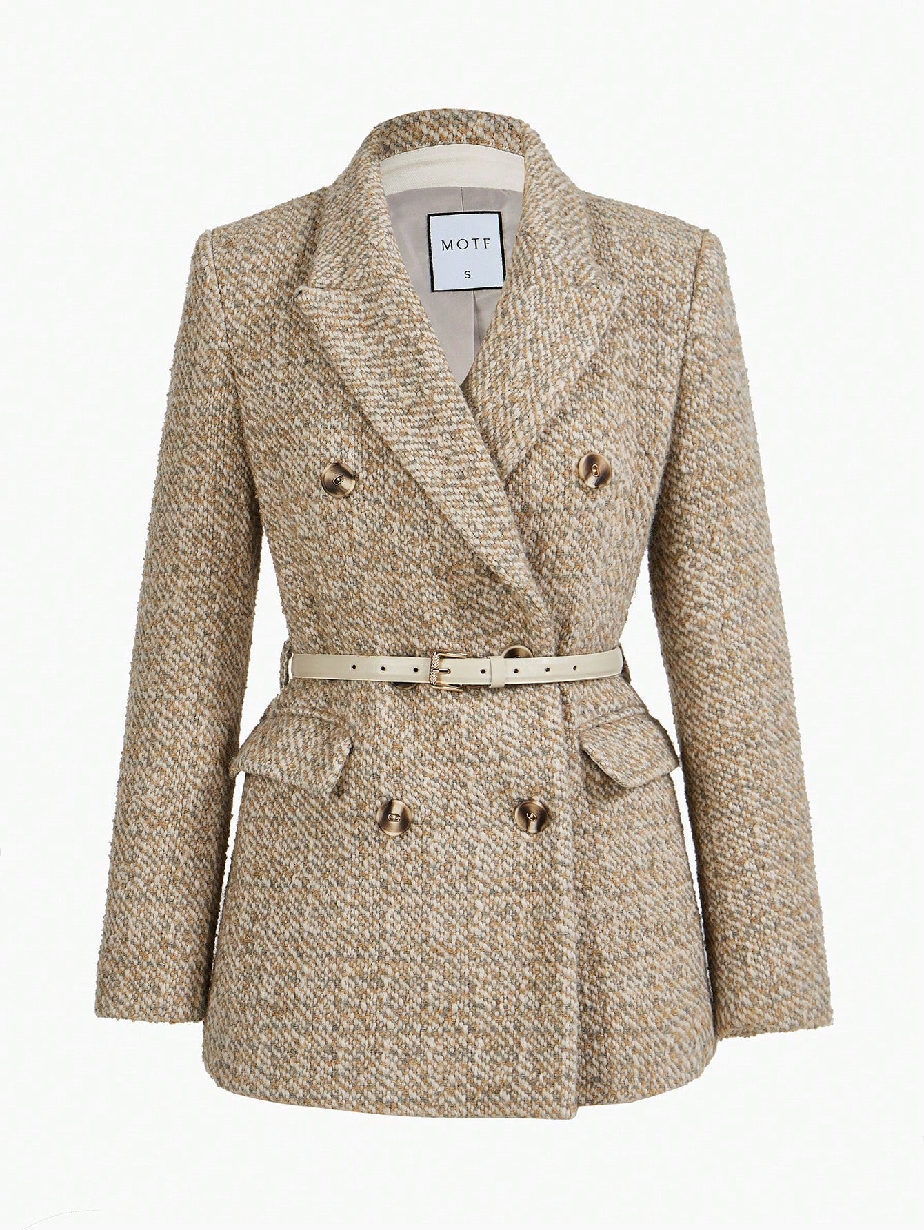 Dubbelrijige Blazer met Gespriem | Damespakken | Klassiek Tweedelig Pak met Modern Detail