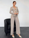Metallic Knoop Mouwloze Top Set | Damespakken | Modieuze Tweedelige Set met Linnen Look