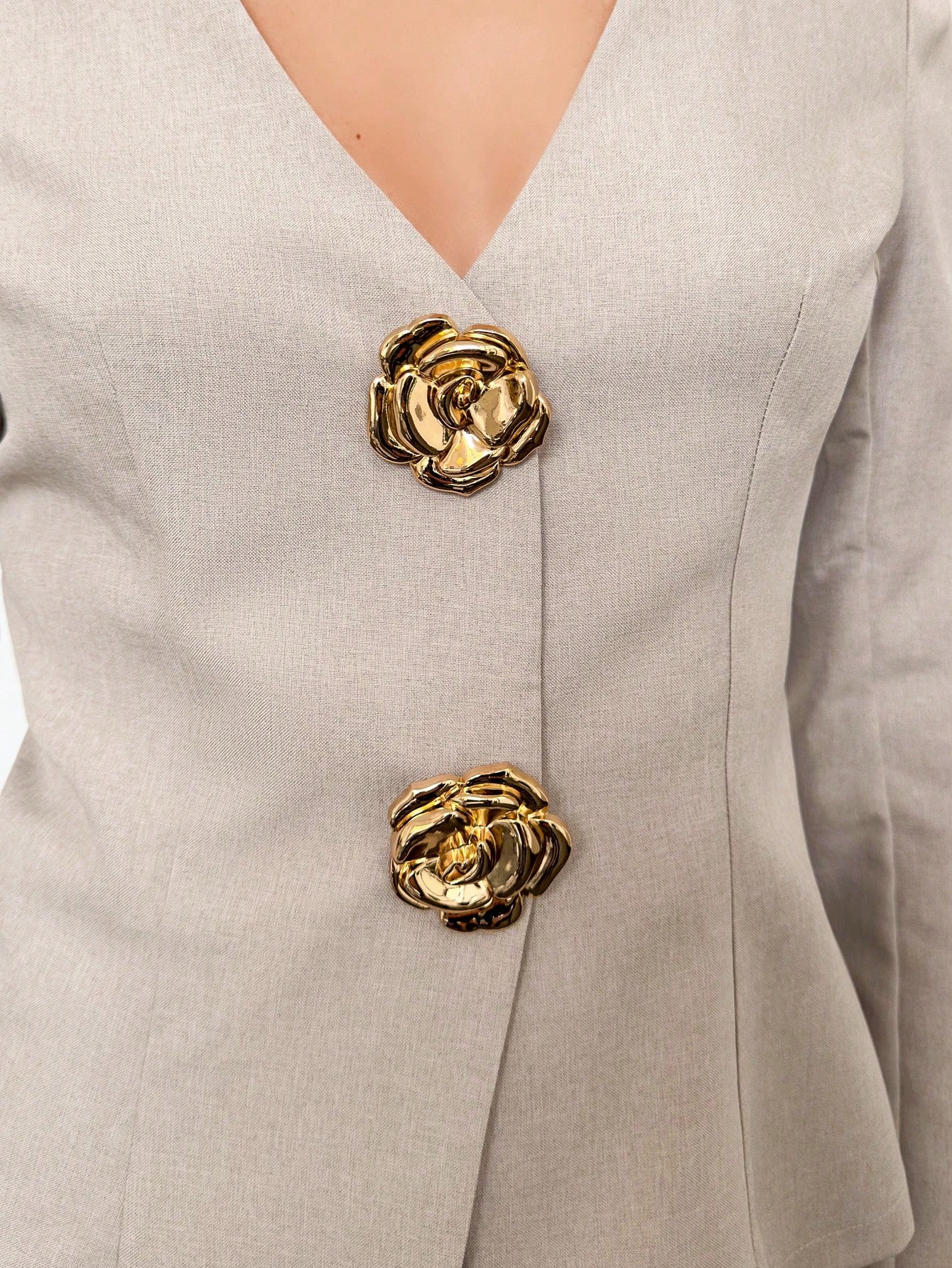 Metallic Knoop Mouwloze Top Set | Damespakken | Modieuze Tweedelige Set met Linnen Look