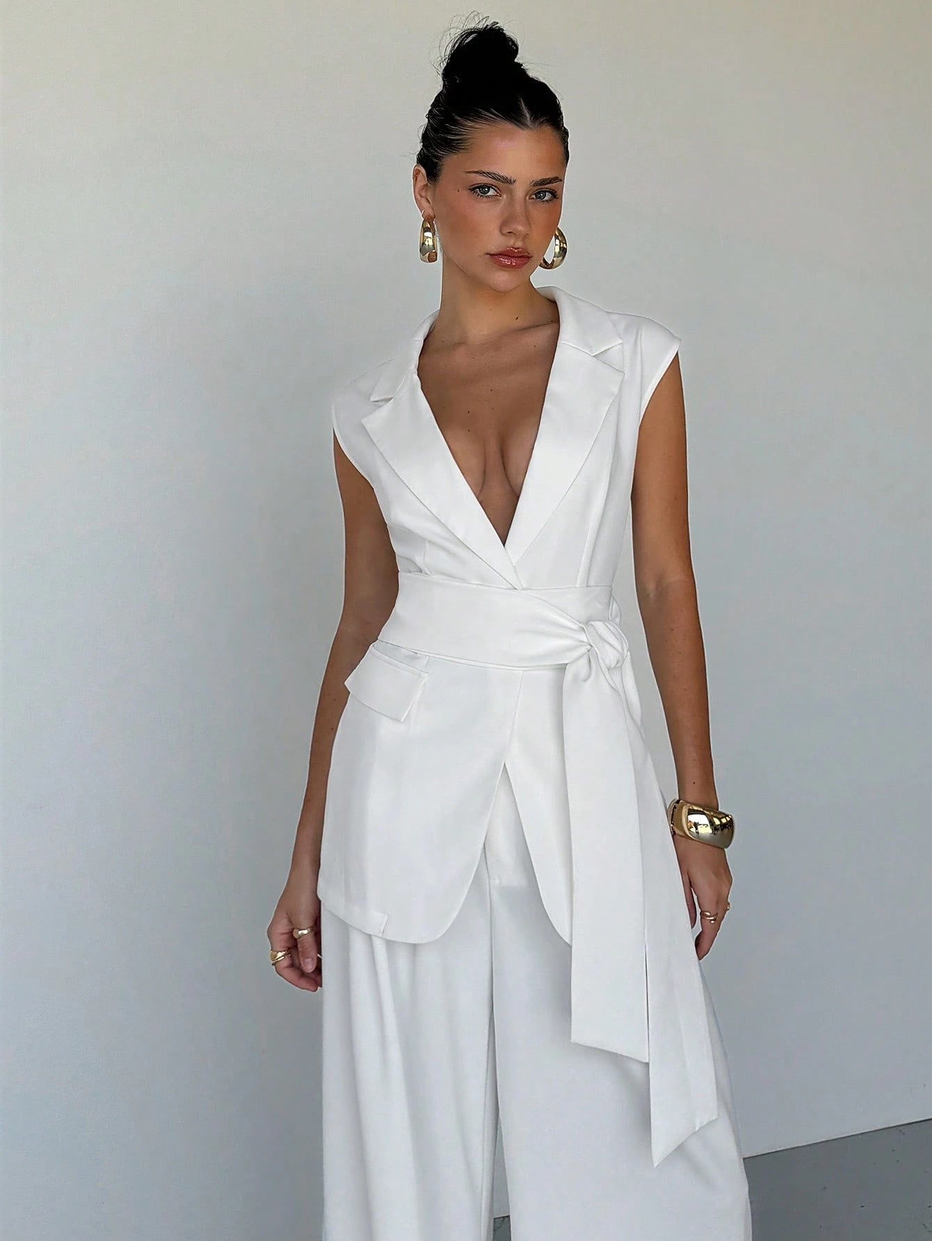 Elegante Zelf-strik Riem Vest | Damesvesten | Casual Effen Kleur Vest voor Lente en Herfst