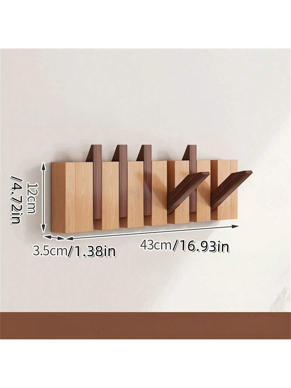 Rustieke houten kapstok in pianotoets-design | Kapstok | Opvouwbare wandplank met haken voor hal of gang
