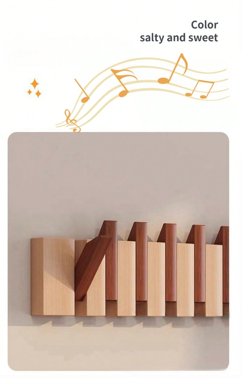 Rustieke houten kapstok in pianotoets-design | Kapstok | Opvouwbare wandplank met haken voor hal of gang