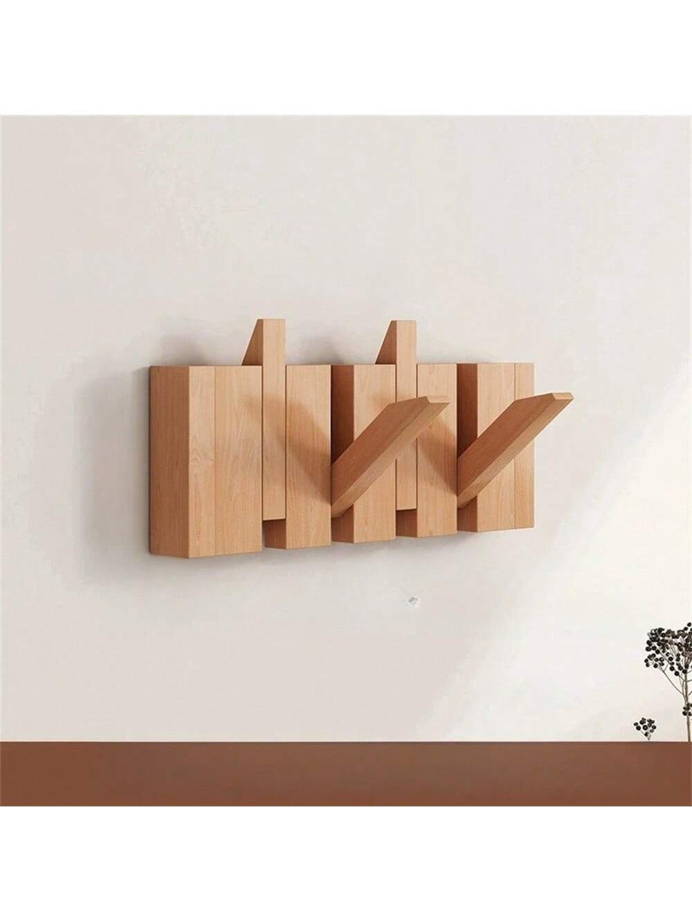 Rustieke houten kapstok in pianotoets-design | Kapstok | Opvouwbare wandplank met haken voor hal of gang