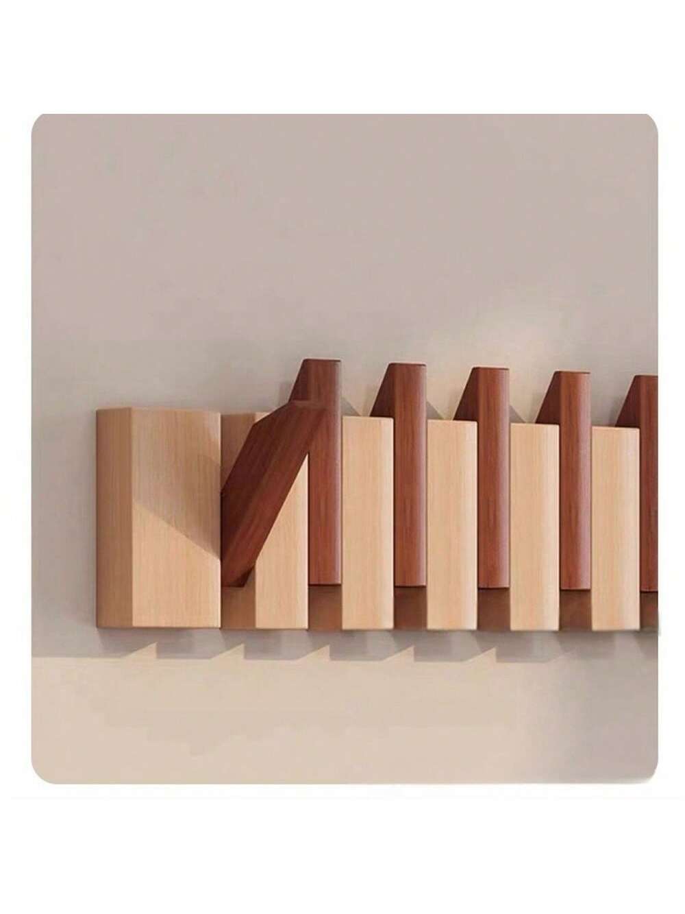 Rustieke houten kapstok in pianotoets-design | Kapstok | Opvouwbare wandplank met haken voor hal of gang