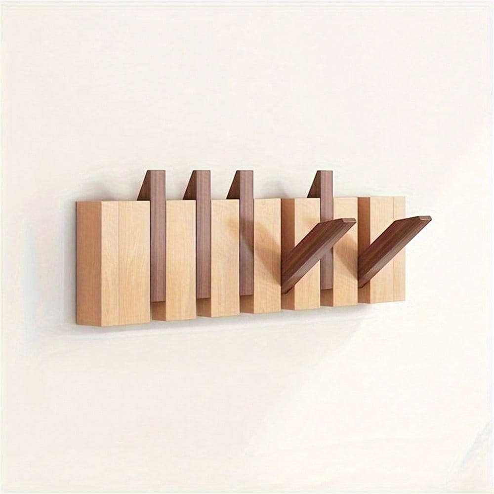 Rustieke houten kapstok in pianotoets-design | Kapstok | Opvouwbare wandplank met haken voor hal of gang