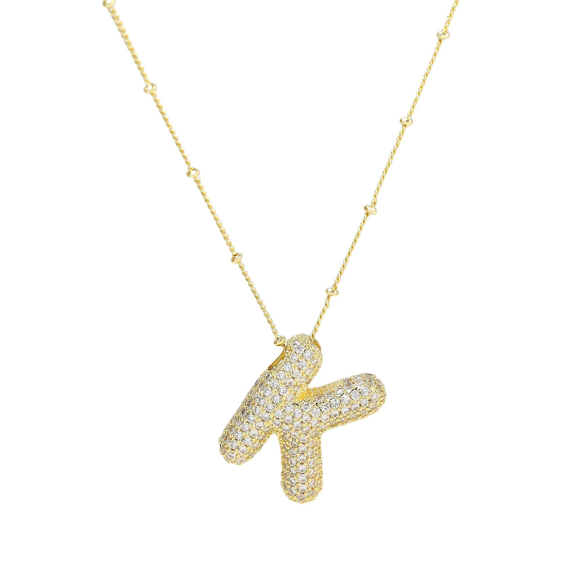 Dames Ketting – Initial Hanger – Fonkelende Stenen – Verfijnde Schakelketting – Statement Sieraad